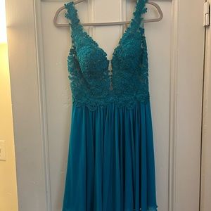 Sherri Hill Flowy Turquoise Cocktail Dress Size 6